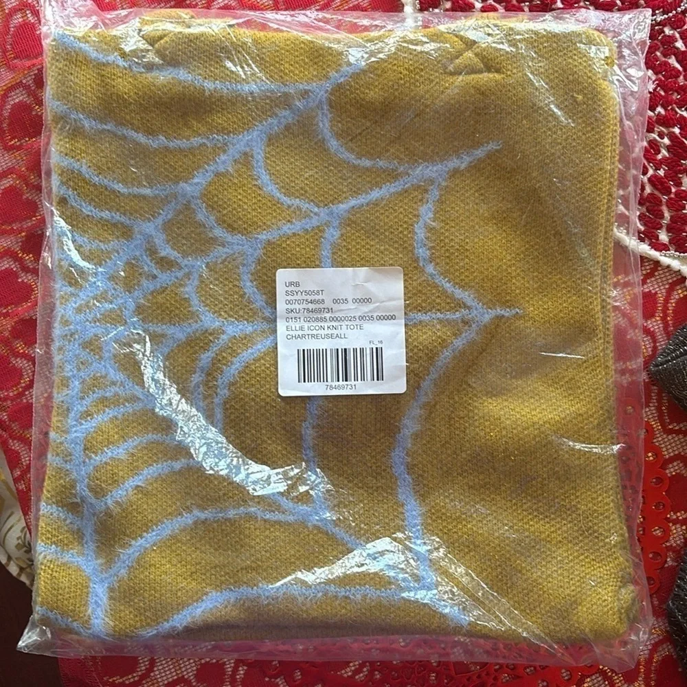 NWT Urban Outfitters Ellie Icon Knit Tote Chartreuse Spider Web Shoulder Bag